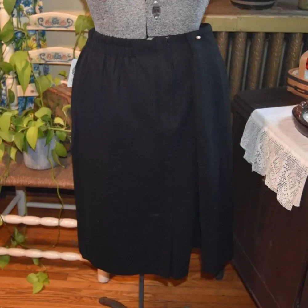 NWT Vintage 1970s Lady Hazan Wool Pencil Skirt Lined Black Size 1X-2X
